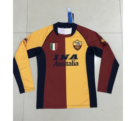 Roma 01/02 Home Red&Yellow Long Sleeve Soccer Jersey